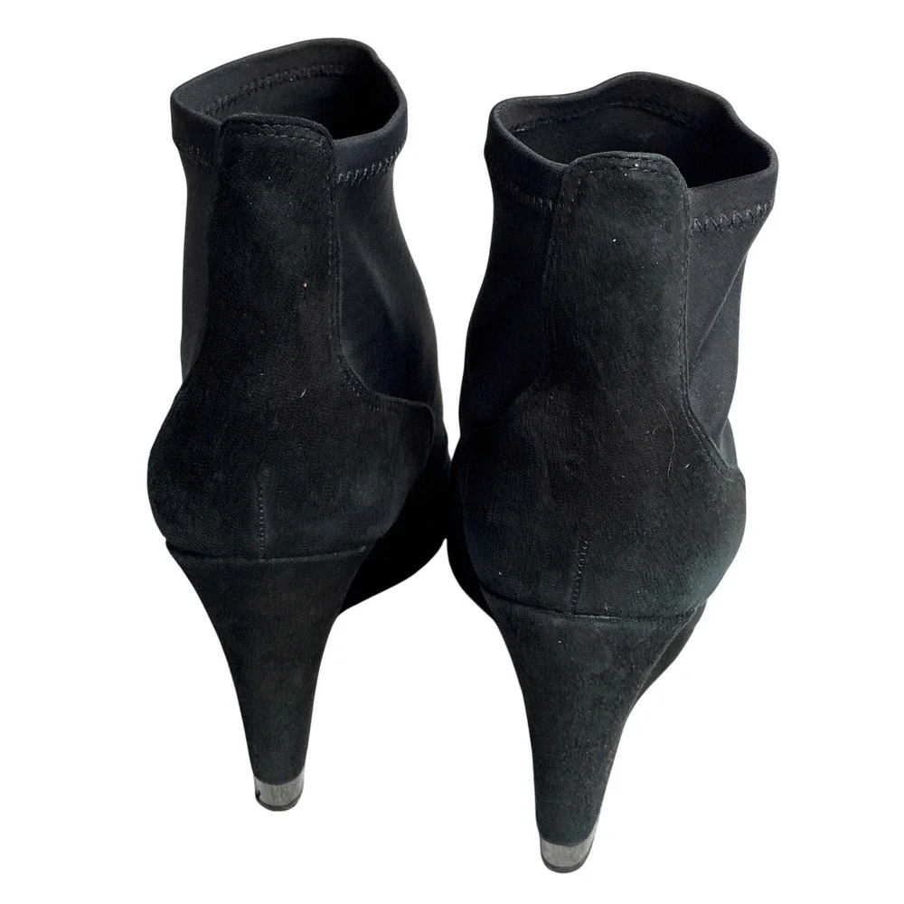 Tory Burch Black Suede Neoprene Wedge Ankle‎ Boots Logo Heel 10M